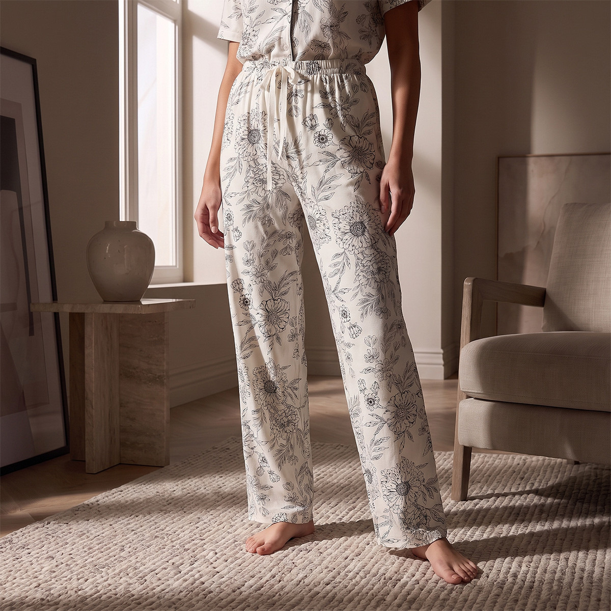 طقم بنطلون بيجاما وقميص بوصلة أزرار وطبعات زهور من سبلاش فاف-women-clothing-nightwear-pyjamas-longsets-image-4