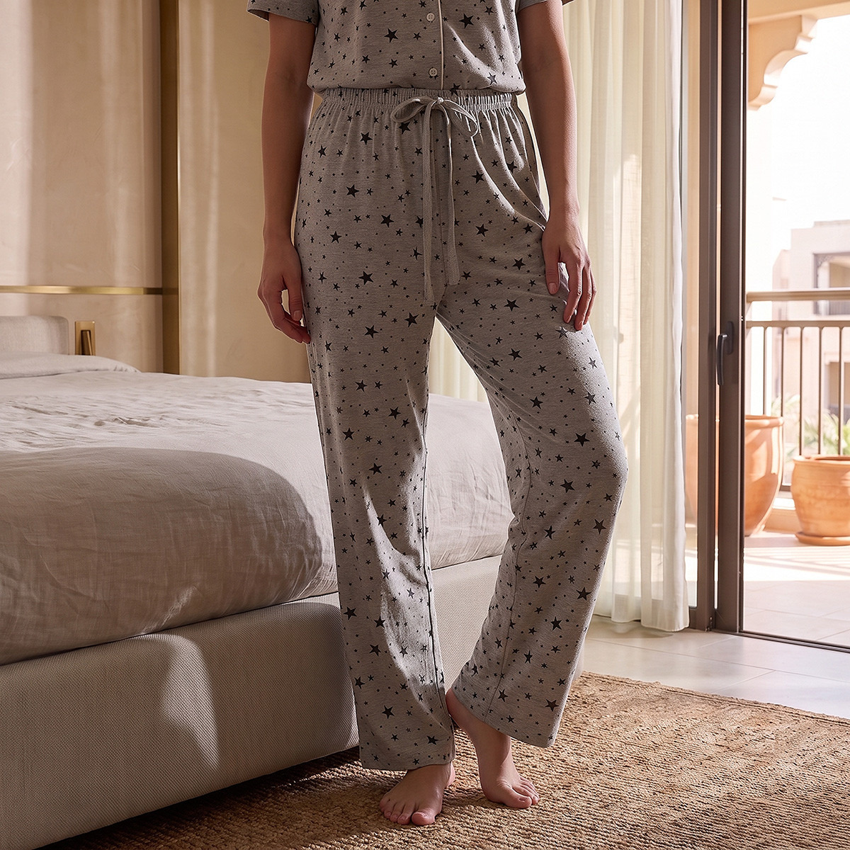 Splash Fav Star Print Button-Down Shirt and Pyjamas Set-women-clothing-nightwear-pyjamas-longsets-image-5