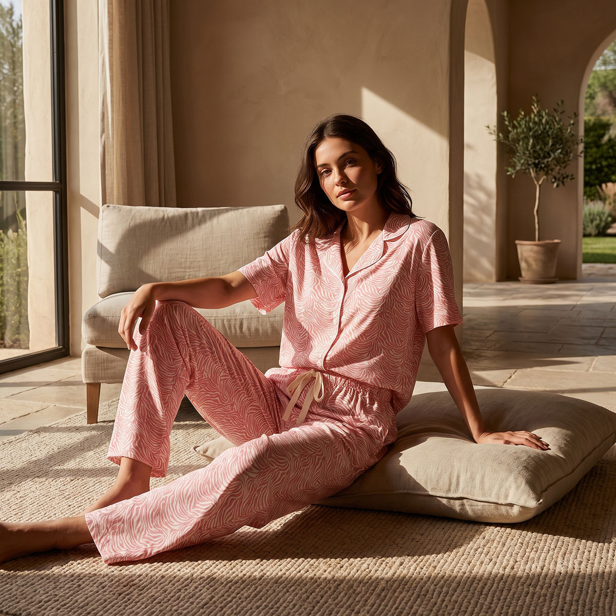 طقم بنطلون بيجاما وقميص بأزرار وطبعات حيوانات من سبلاش فاف-women-clothing-nightwear-pyjamas-longsets-image-1