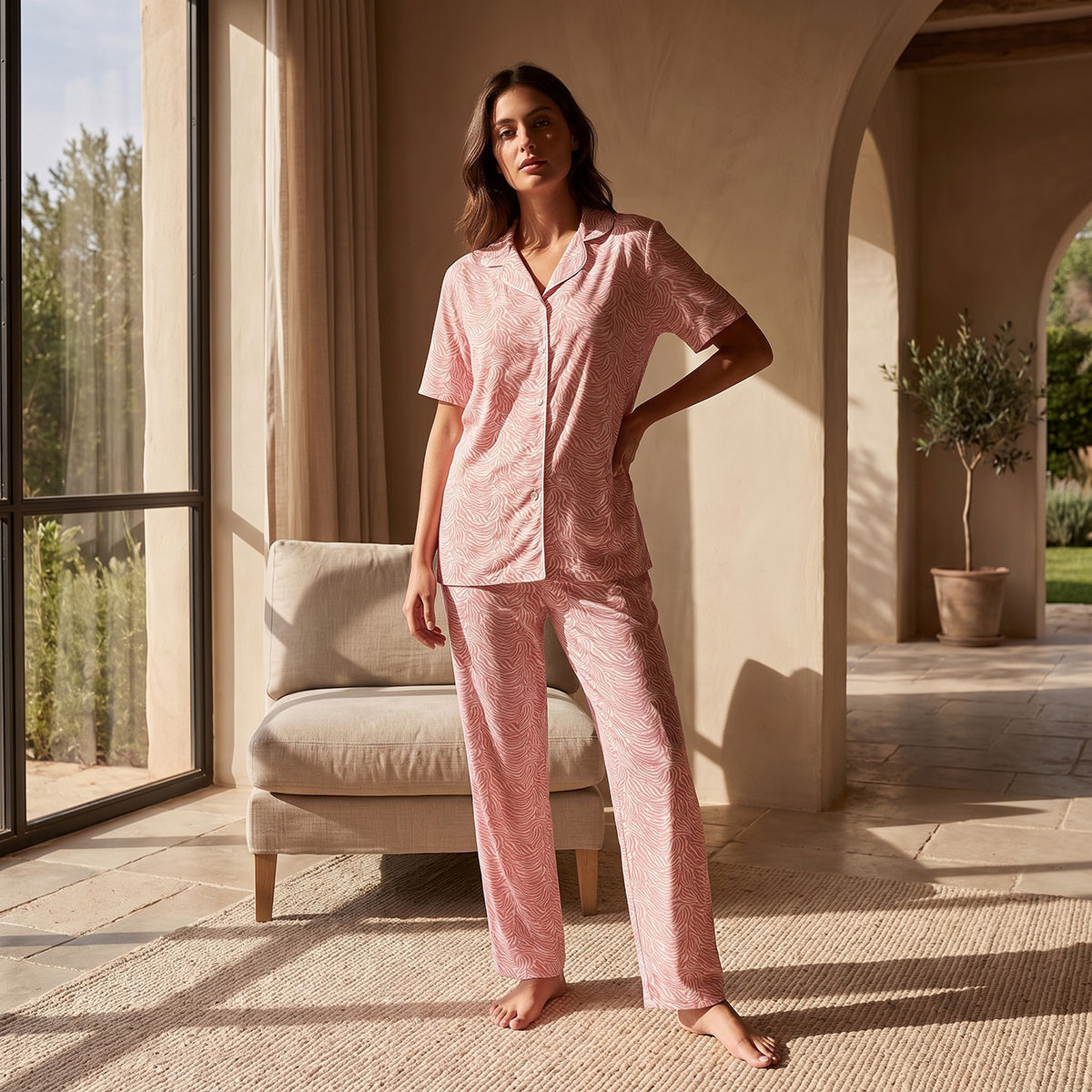 طقم بنطلون بيجاما وقميص بأزرار وطبعات حيوانات من سبلاش فاف-women-clothing-nightwear-pyjamas-longsets-image-2