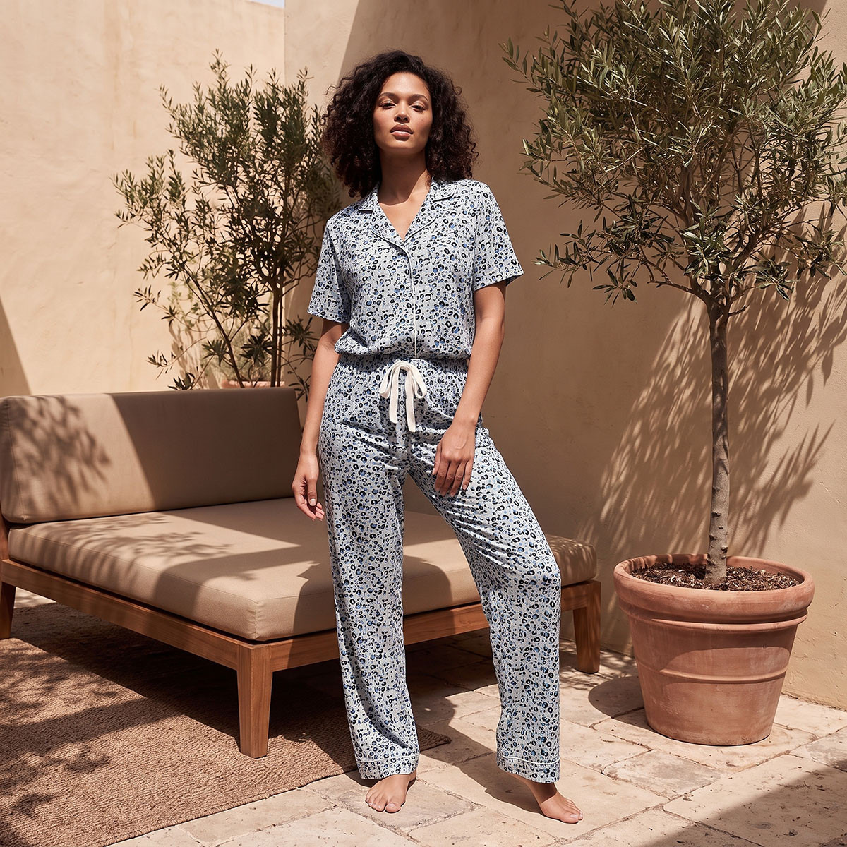 طقم بنطلون بيجاما وقميص بأزرار وطبعات حيوانات من سبلاش فاف-women-clothing-nightwear-pyjamas-longsets-image-2