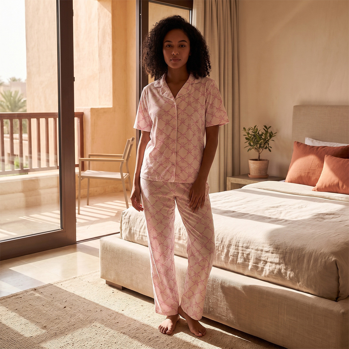طقم بنطلون وقميص بيجاما بأزرار وطبعات من سبلاش فاف-women-clothing-nightwear-pyjamas-longsets-image-2