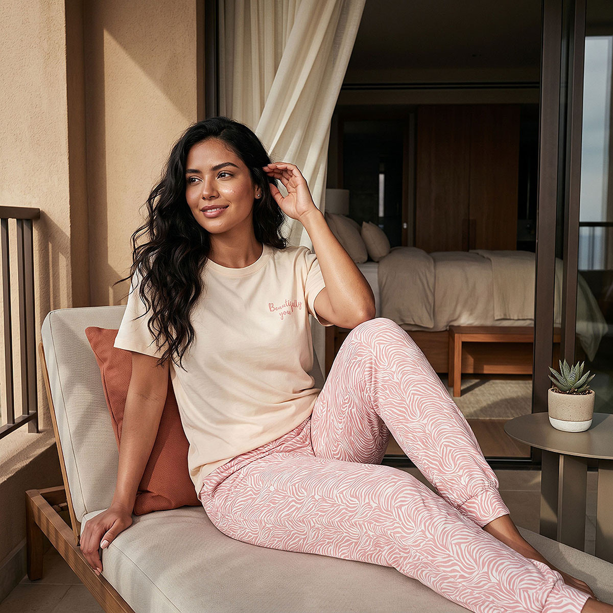 Splash Fav Crew Neck T-shirt and Printed Pyjamas Set-women-clothing-nightwear-pyjamas-longsets-image-1