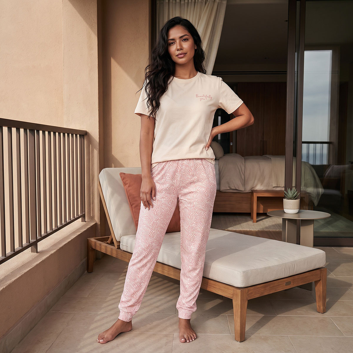 Splash Fav Crew Neck T-shirt and Printed Pyjamas Set-women-clothing-nightwear-pyjamas-longsets-image-2