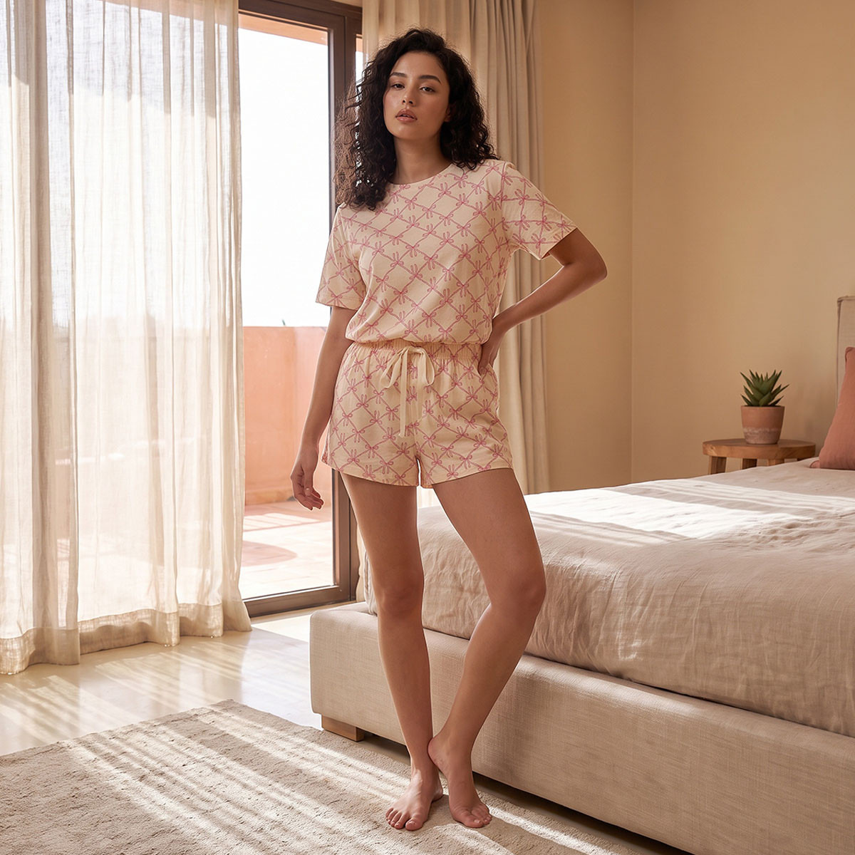 طقم بيجاما شورت وتيشيرت برقبة ضيقة من سبلاش فاف-women-clothing-nightwear-pyjamas-shortsets-image-2