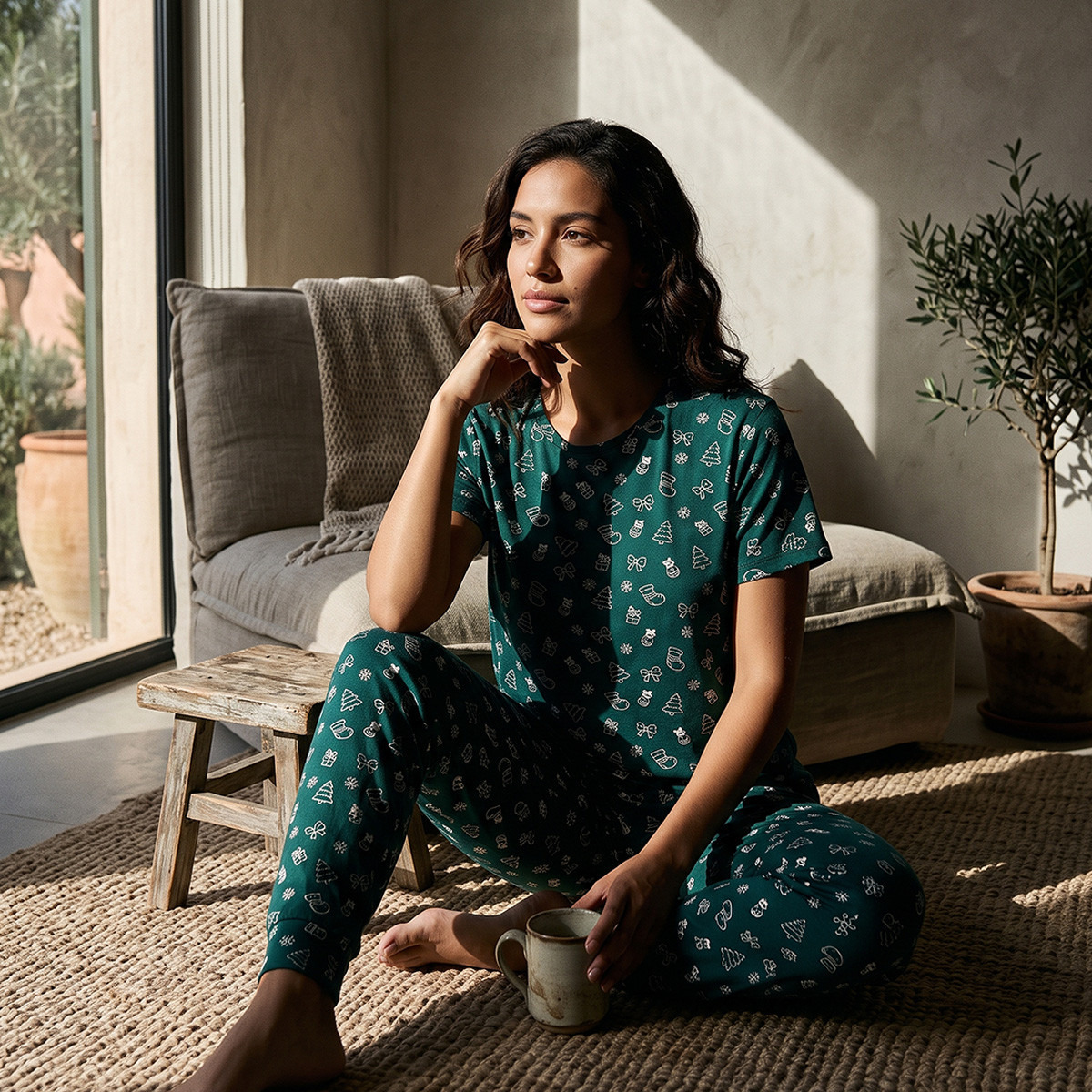 طقم بيجاما بنطلون وتيشيرت بطبعات من سبلاش فاف-women-clothing-nightwear-pyjamas-longsets-image-1