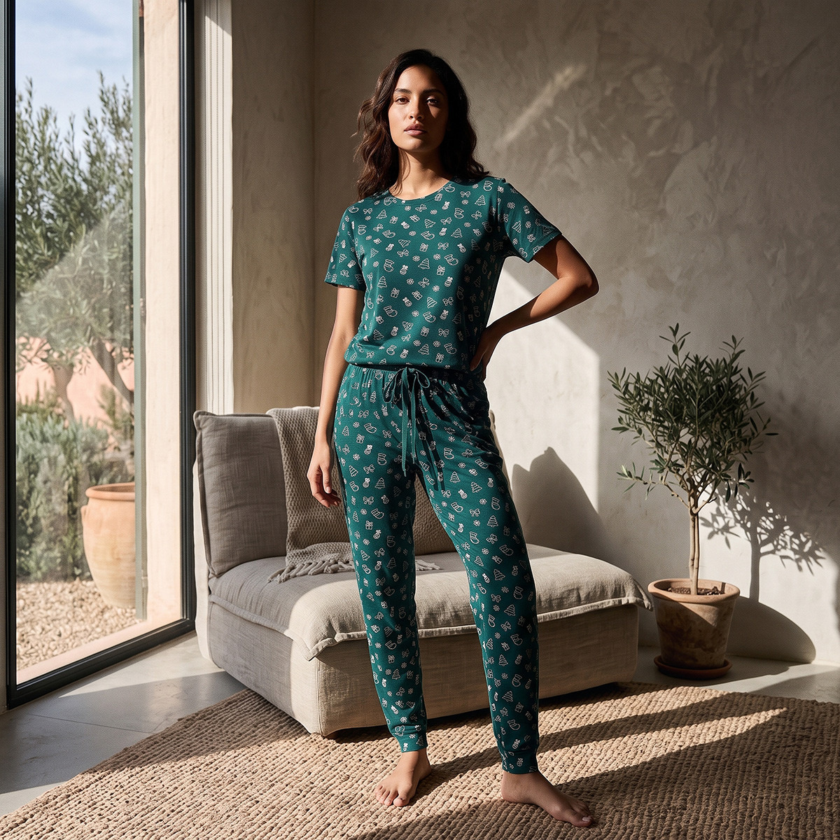 طقم بيجاما بنطلون وتيشيرت بطبعات من سبلاش فاف-women-clothing-nightwear-pyjamas-longsets-image-2