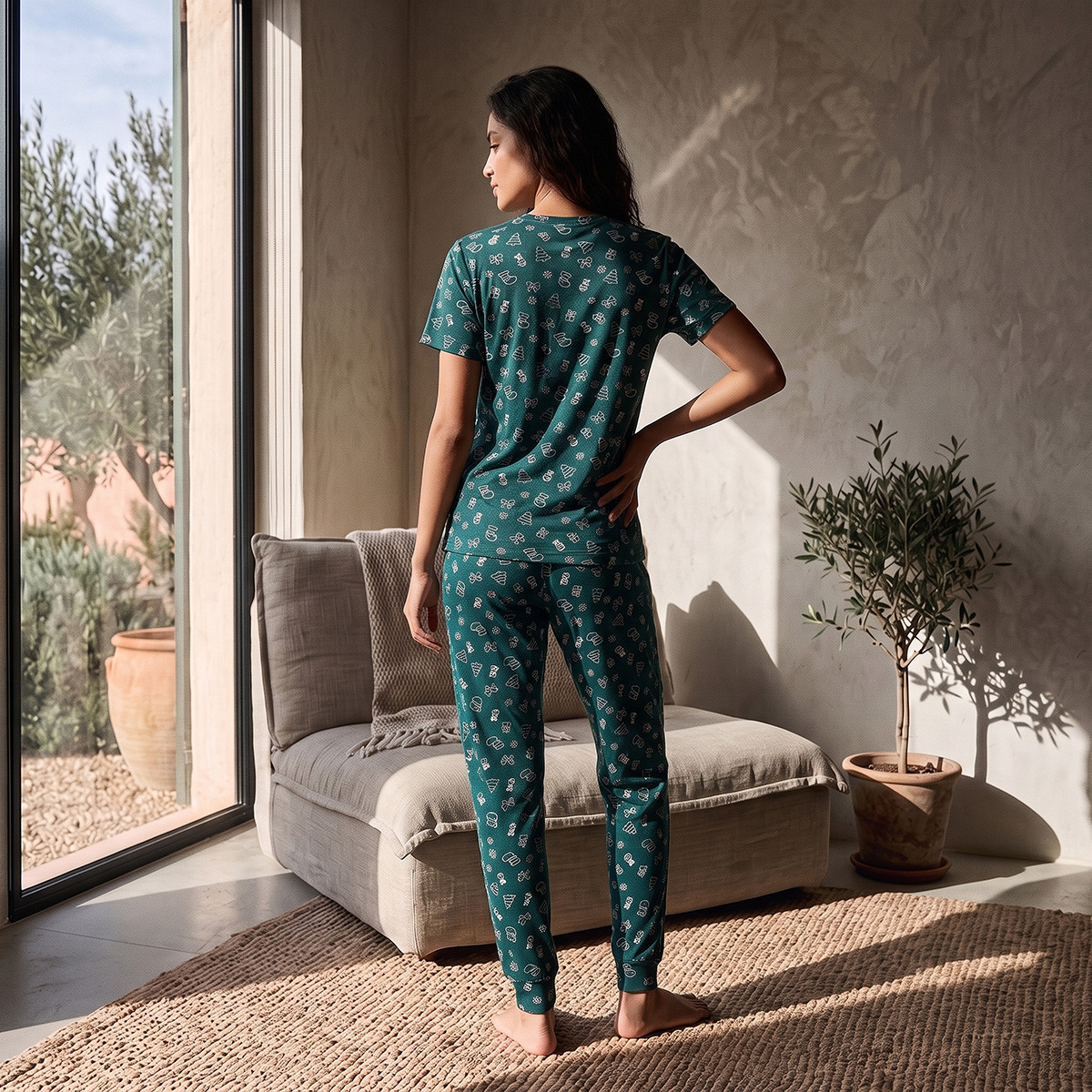 طقم بيجاما بنطلون وتيشيرت بطبعات من سبلاش فاف-women-clothing-nightwear-pyjamas-longsets-image-3