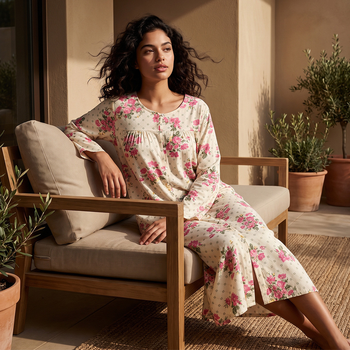 Splash Fav Viscose Floral Print Night Dress-women-clothing-nightwear-nighties-image-1