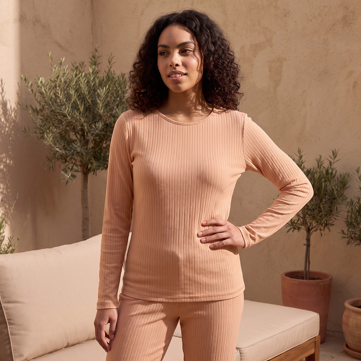 بلوزة حرارية بوانتيل مضلعة من فاف من سبلاش-women-clothing-lingerie-thermals-image-2