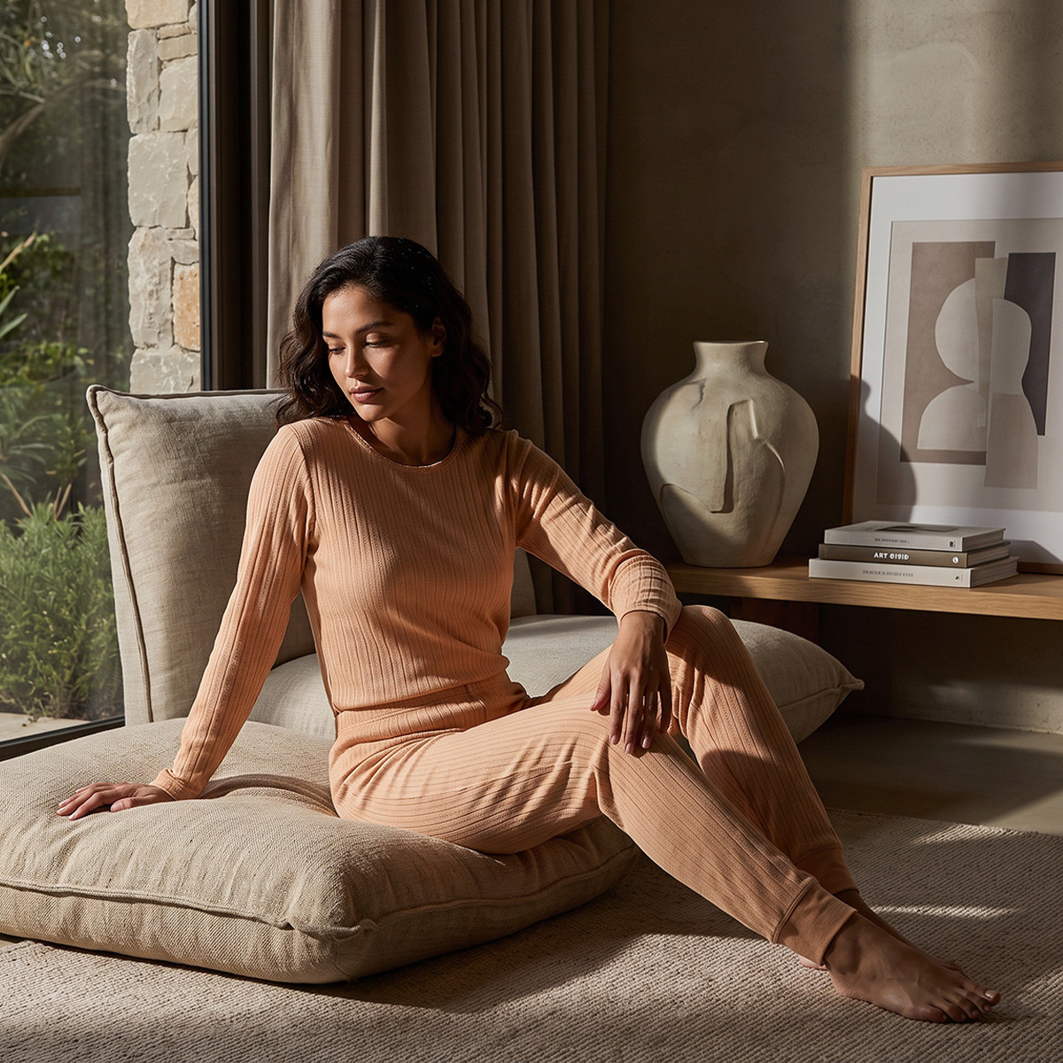 بيجاما حرارية مضلعة من سبلاش-women-clothing-nightwear-pyjamas-bottoms-image-1