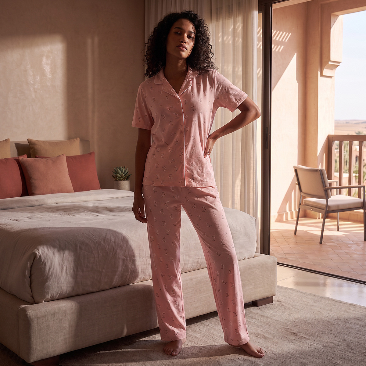 Splash Fav Cotton Floral Print Button-Down Shirt and Pyjama Set-women-clothing-nightwear-pyjamas-longsets-image-2