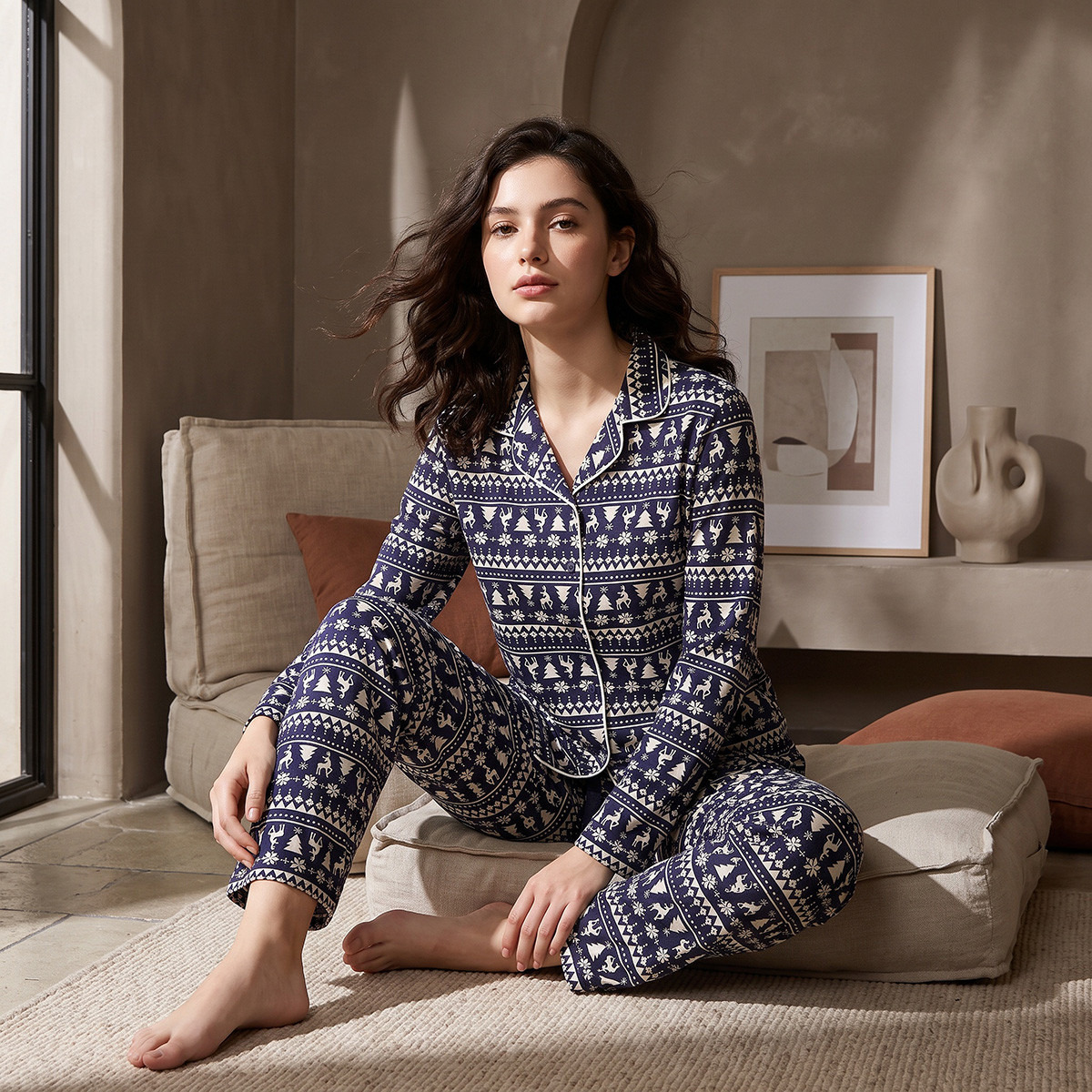 Splash Fav Cotton Printed Button-Down Shirt and Pyjama Set-women-clothing-nightwear-pyjamas-longsets-image-1