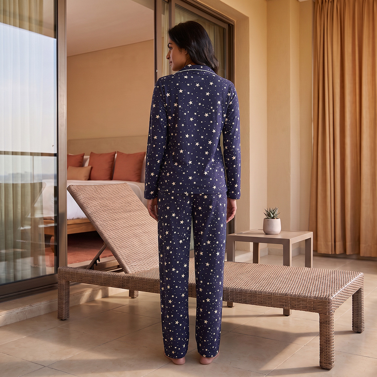 طقم بيجاما قميص وبنطلون قطن بطبعات من سبلاش فيف-women-clothing-nightwear-pyjamas-longsets-image-3