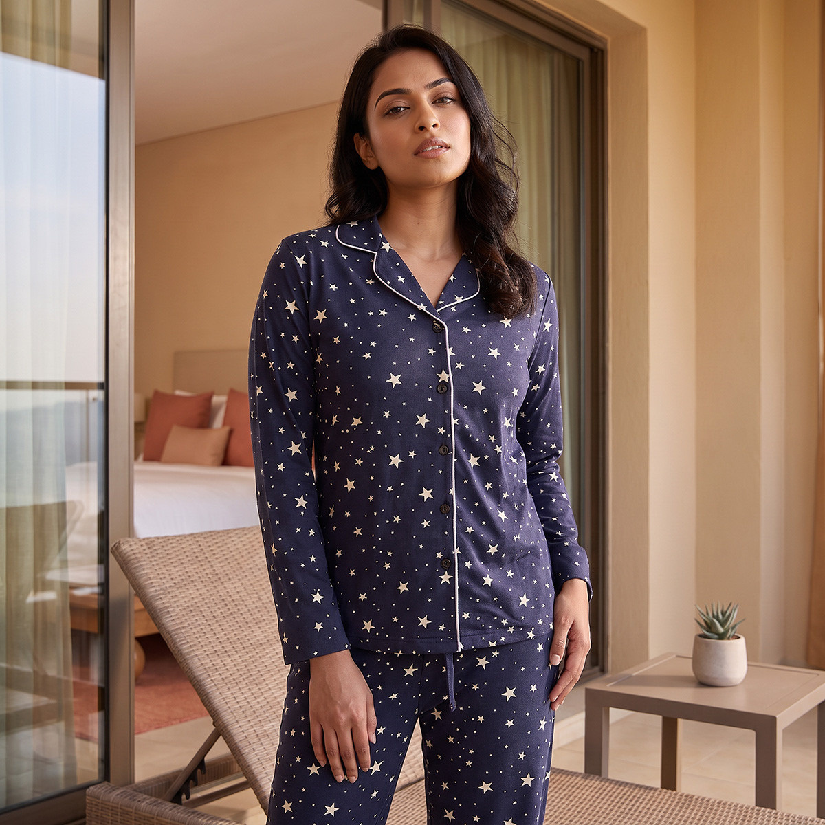 طقم بيجاما قميص وبنطلون قطن بطبعات من سبلاش فيف-women-clothing-nightwear-pyjamas-longsets-image-4