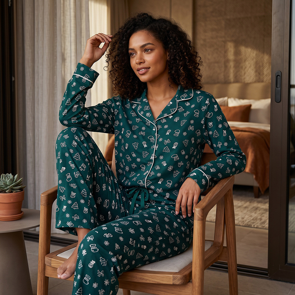 Splash Fav Cotton Printed Button-Down Shirt and Pyjama Set-women-clothing-nightwear-pyjamas-longsets-image-1