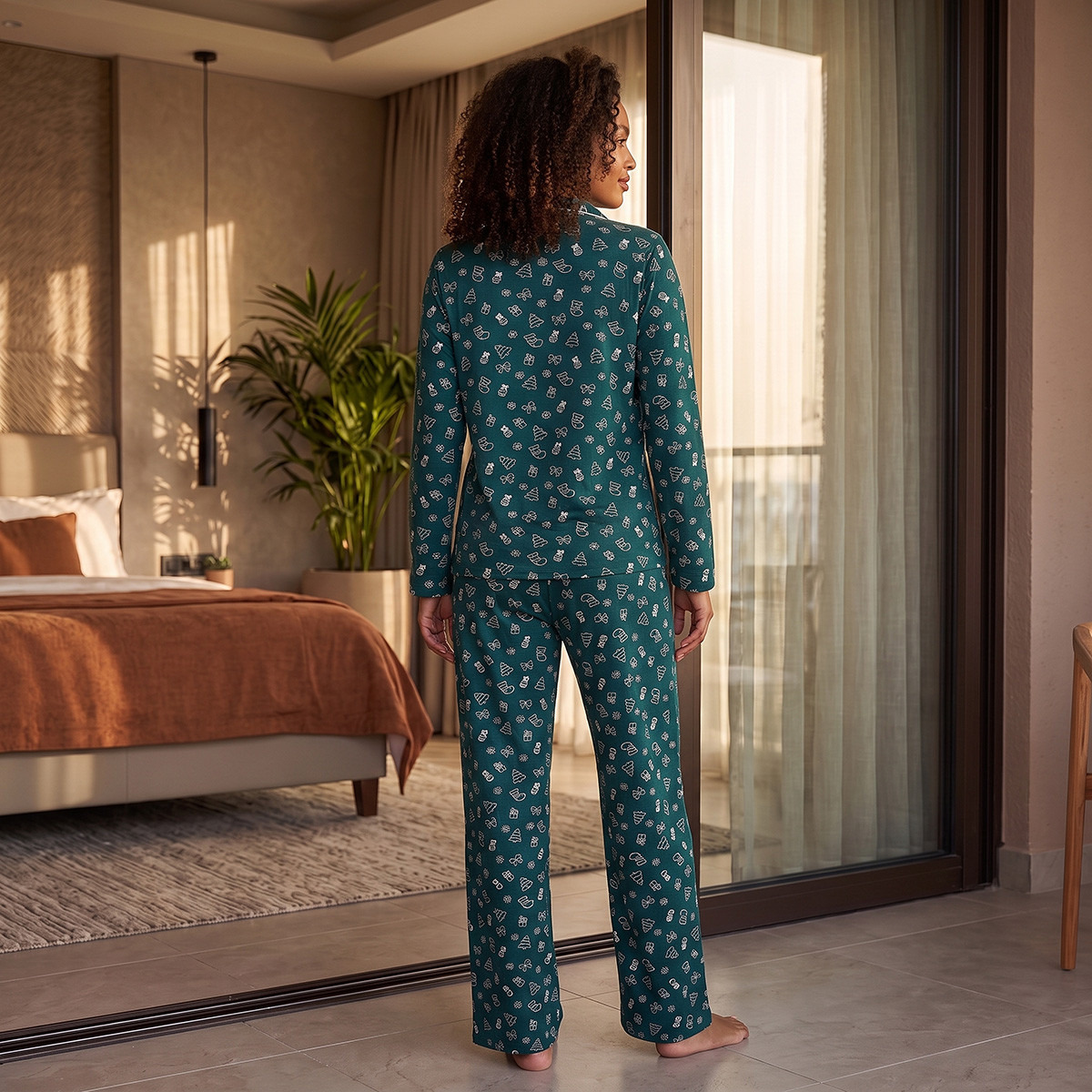 Splash Fav Cotton Printed Button-Down Shirt and Pyjama Set-women-clothing-nightwear-pyjamas-longsets-image-3