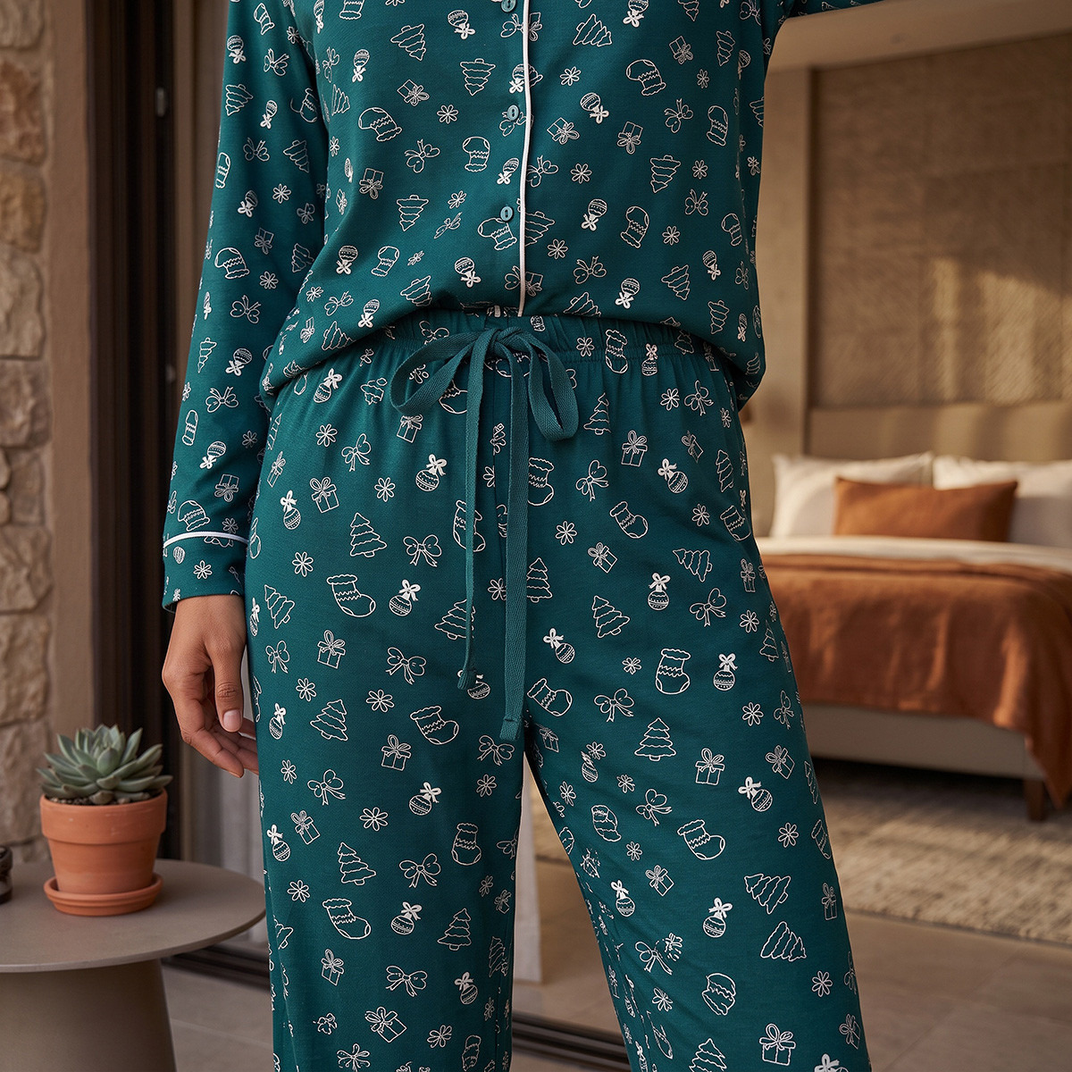 Splash Fav Cotton Printed Button-Down Shirt and Pyjama Set-women-clothing-nightwear-pyjamas-longsets-image-6