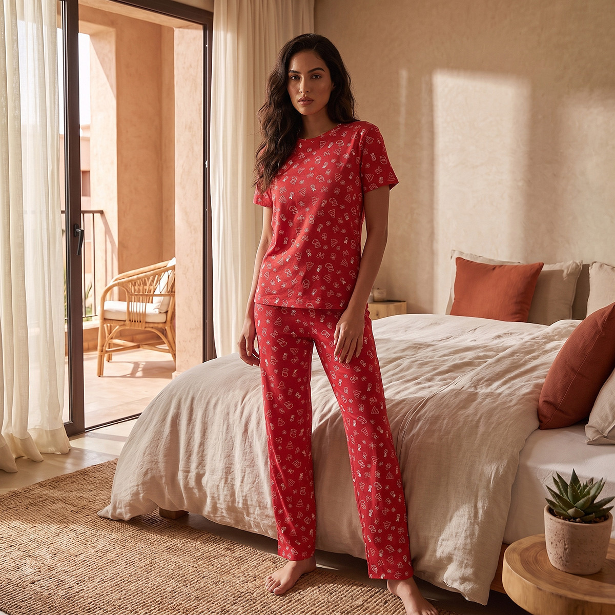 Splash Fav Cotton Printed T-shirt and Pyjama Set-women-clothing-nightwear-pyjamas-longsets-image-2