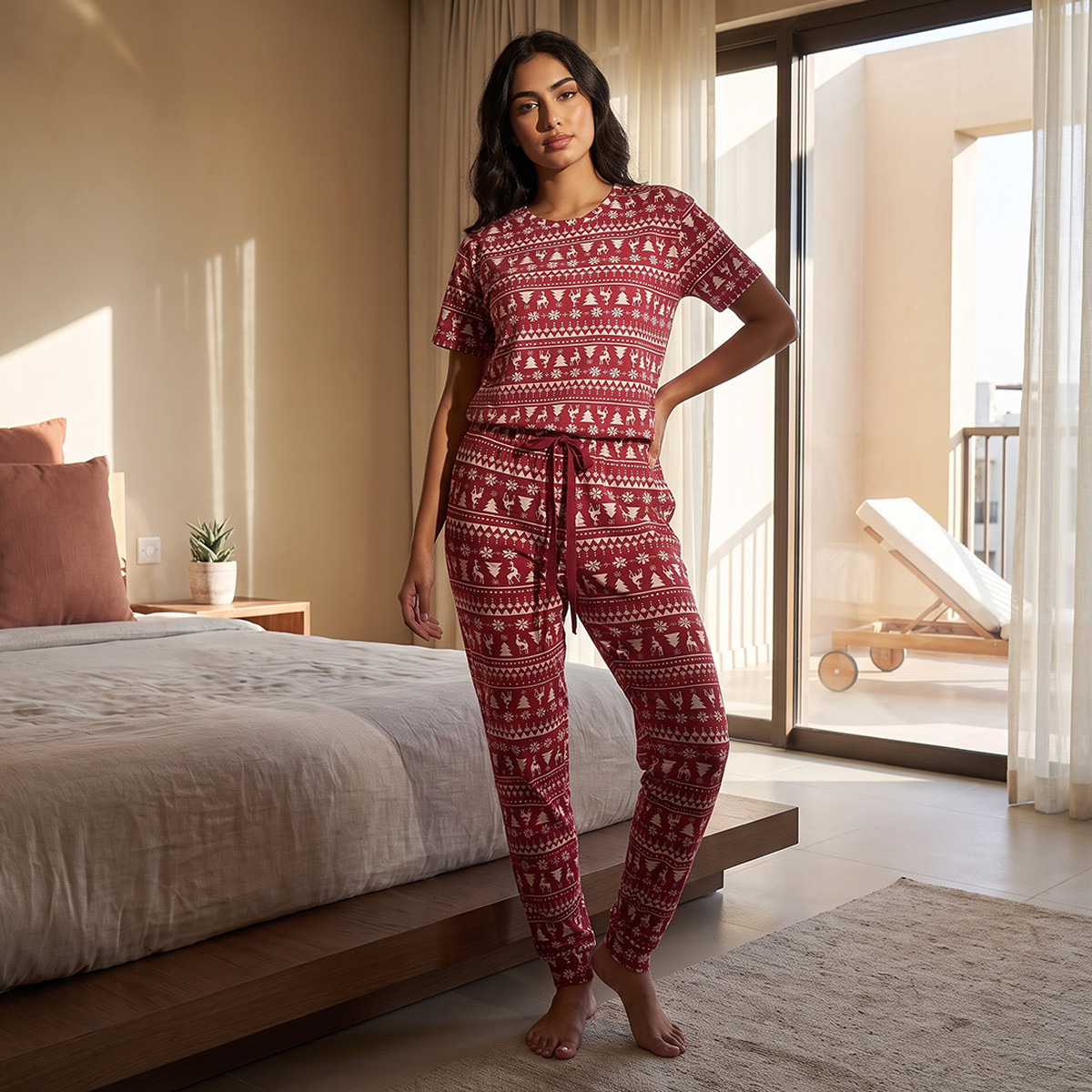Splash Fav Winter Print T-shirt and Pyjama Set-women-clothing-nightwear-pyjamas-longsets-image-2