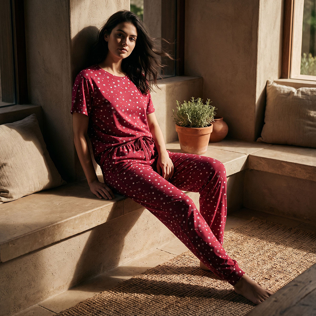 Splash Fav Printed Crew Neck T-shirt and Pyjamas Set-women-clothing-nightwear-pyjamas-longsets-image-1