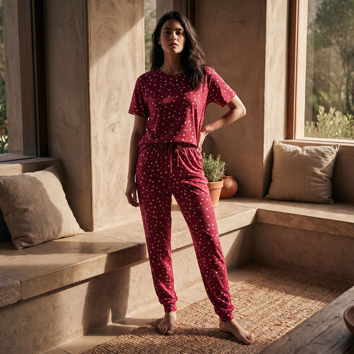 Splash Fav Printed Crew Neck T-shirt and Pyjamas Set-women-clothing-nightwear-pyjamas-longsets-image-2