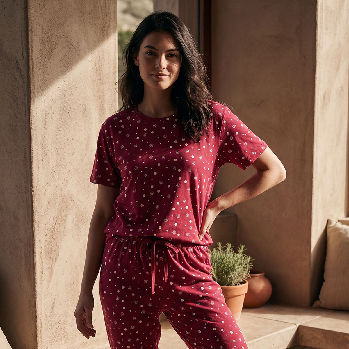 Splash Fav Printed Crew Neck T-shirt and Pyjamas Set-women-clothing-nightwear-pyjamas-longsets-image-4