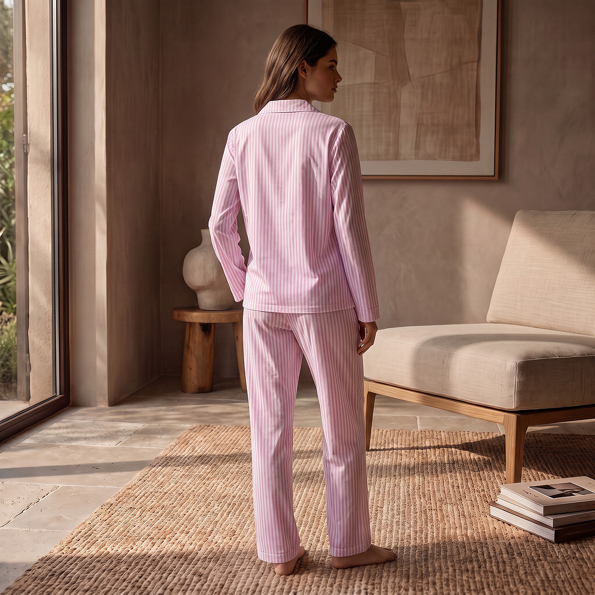 Splash Fav Striped Button-Down Shirt and Pyjama Set-women-clothing-nightwear-pyjamas-longsets-image-3