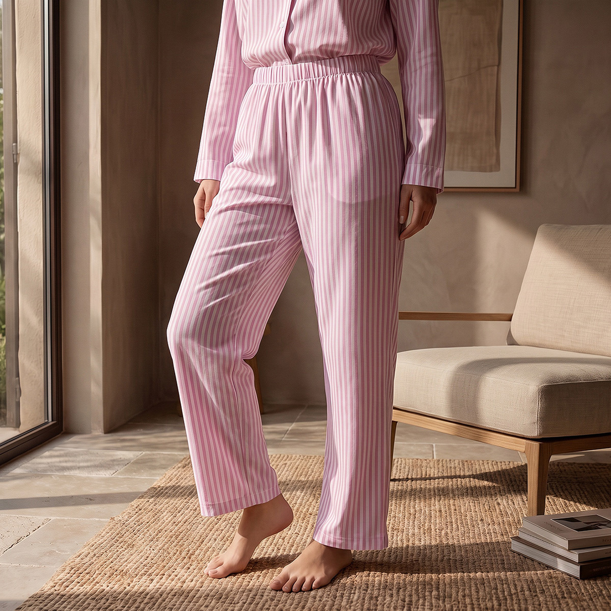 Splash Fav Striped Button-Down Shirt and Pyjama Set-women-clothing-nightwear-pyjamas-longsets-image-5