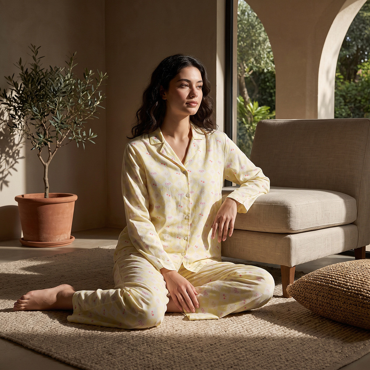 Splash Fav Printed Button-Down Shirt and Pyjama Set-women-clothing-nightwear-pyjamas-longsets-image-1