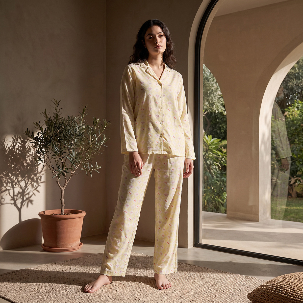 Splash Fav Printed Button-Down Shirt and Pyjama Set-women-clothing-nightwear-pyjamas-longsets-image-2