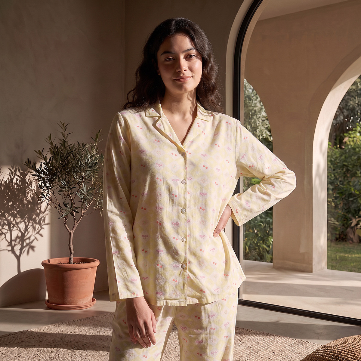 Splash Fav Printed Button-Down Shirt and Pyjama Set-women-clothing-nightwear-pyjamas-longsets-image-4
