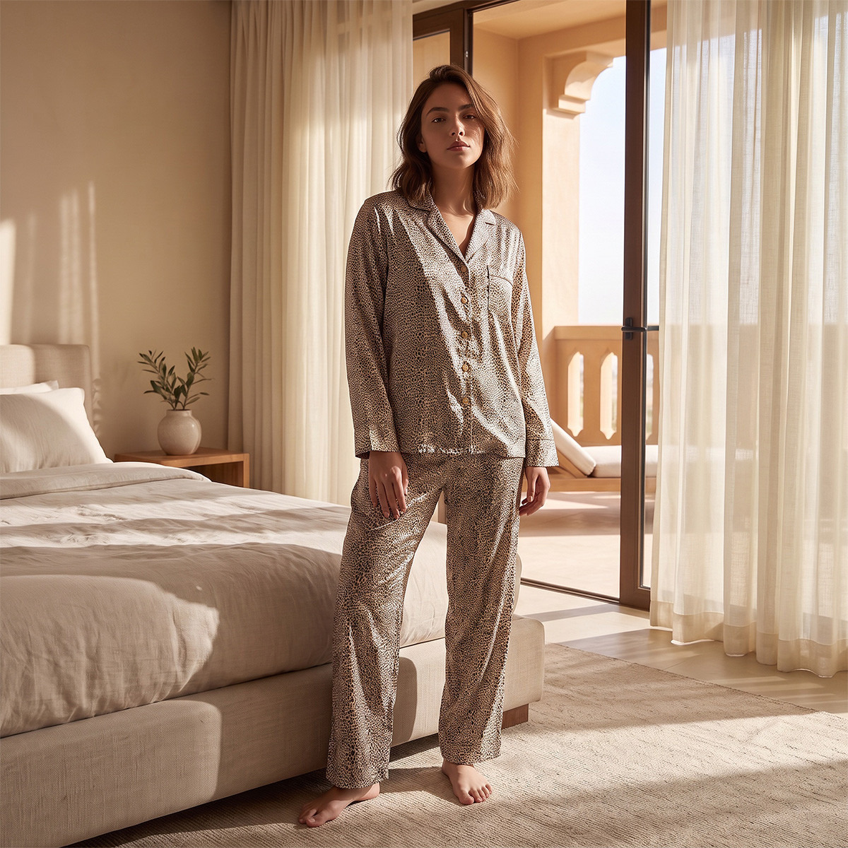 طقم قميص وبنطلون بيجاما بطبعات حيوانات من سبلاش فاف-women-clothing-nightwear-pyjamas-longsets-image-2