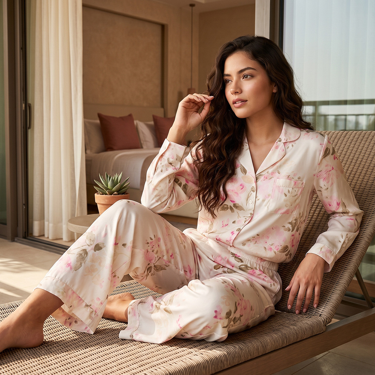 طقم قميص وبنطلون بيجاما بطبعات زهرية من سبلاش فاف-women-clothing-nightwear-pyjamas-longsets-image-1