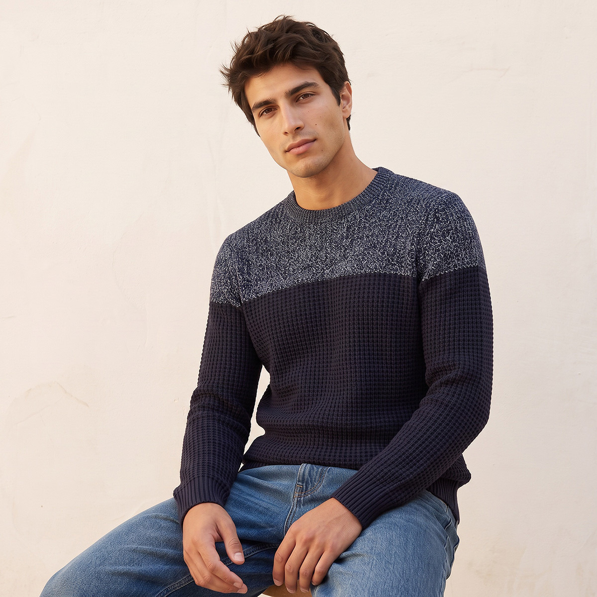 كنزة بارزة الملمس بياقة ضيقة من سبلاش فاف-men-clothing-sweatersandpullovers-image-1