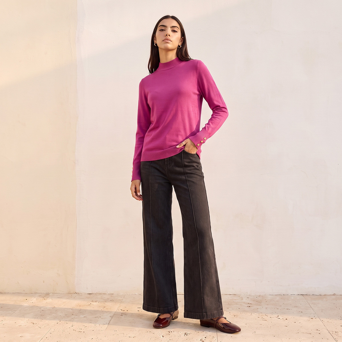 Splash Fav High Neck Textured Sweater-women-winterwear-cardigansandjumpers-jumpers-image-2