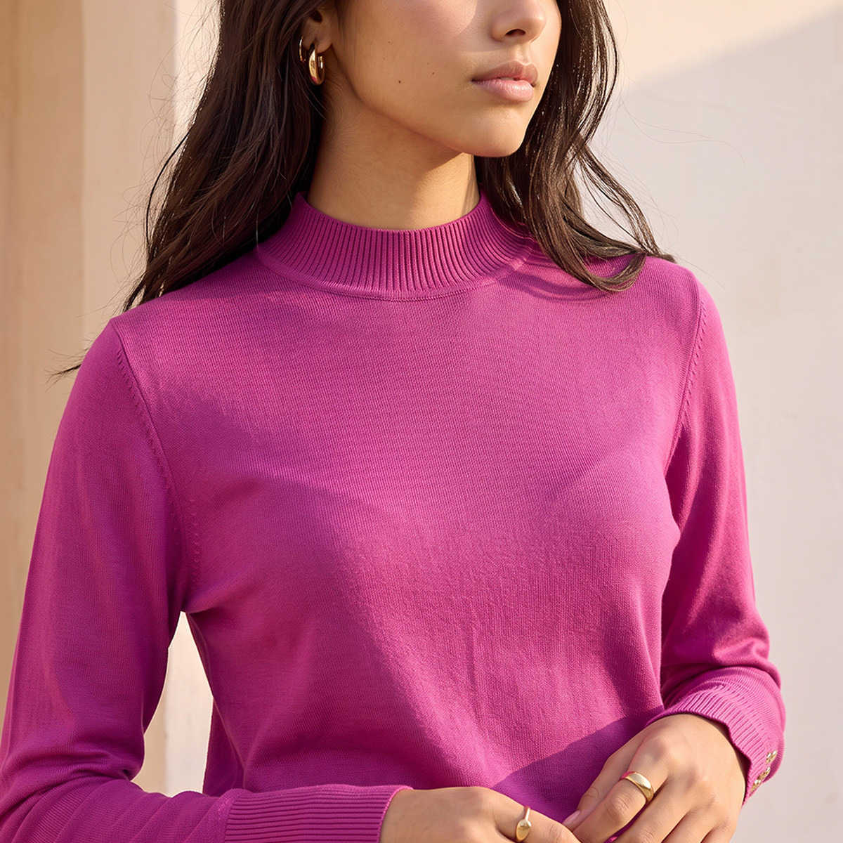 Splash Fav High Neck Textured Sweater-women-winterwear-cardigansandjumpers-jumpers-image-4