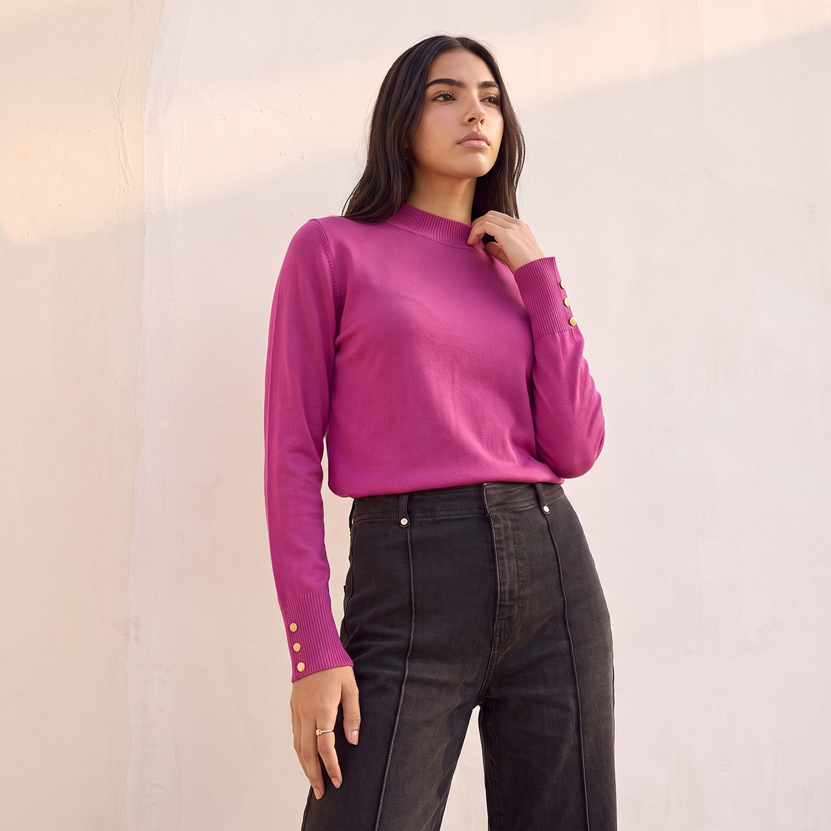 Splash Fav High Neck Textured Sweater-women-winterwear-cardigansandjumpers-jumpers-image-1