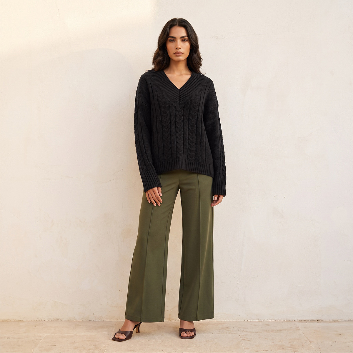 Splash Fav V-neck Cable Knit Sweater-women-winterwear-cardigansandjumpers-jumpers-image-2
