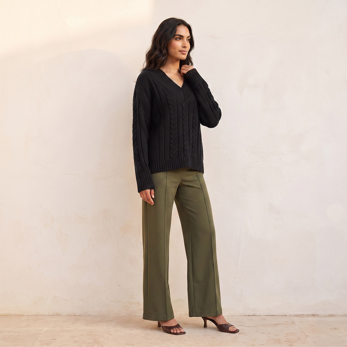 Splash Fav V-neck Cable Knit Sweater-women-winterwear-cardigansandjumpers-jumpers-image-4