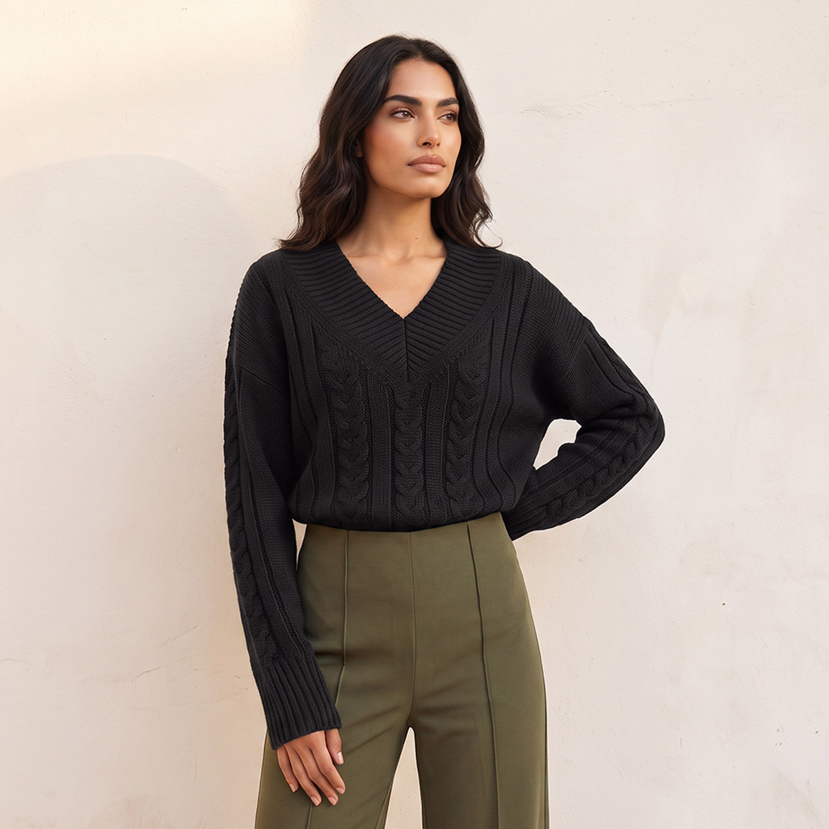 Splash Fav V-neck Cable Knit Sweater-women-winterwear-cardigansandjumpers-jumpers-image-5