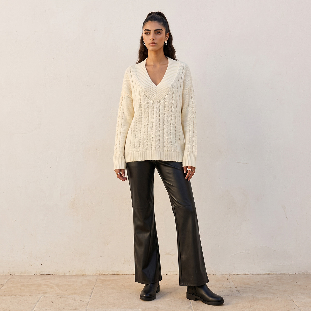 Splash Fav V-neck Cable Knit Sweater-women-winterwear-cardigansandjumpers-jumpers-image-2