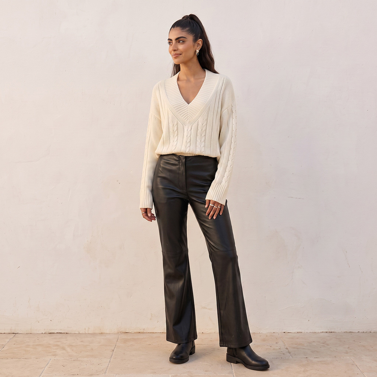 Splash Fav V-neck Cable Knit Sweater-women-winterwear-cardigansandjumpers-jumpers-image-4