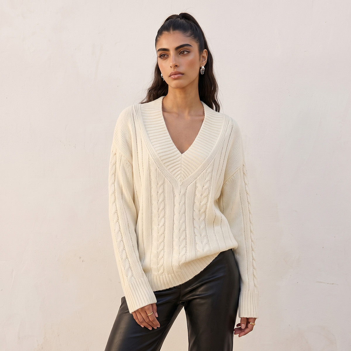 Splash Fav V-neck Cable Knit Sweater-women-winterwear-cardigansandjumpers-jumpers-image-5