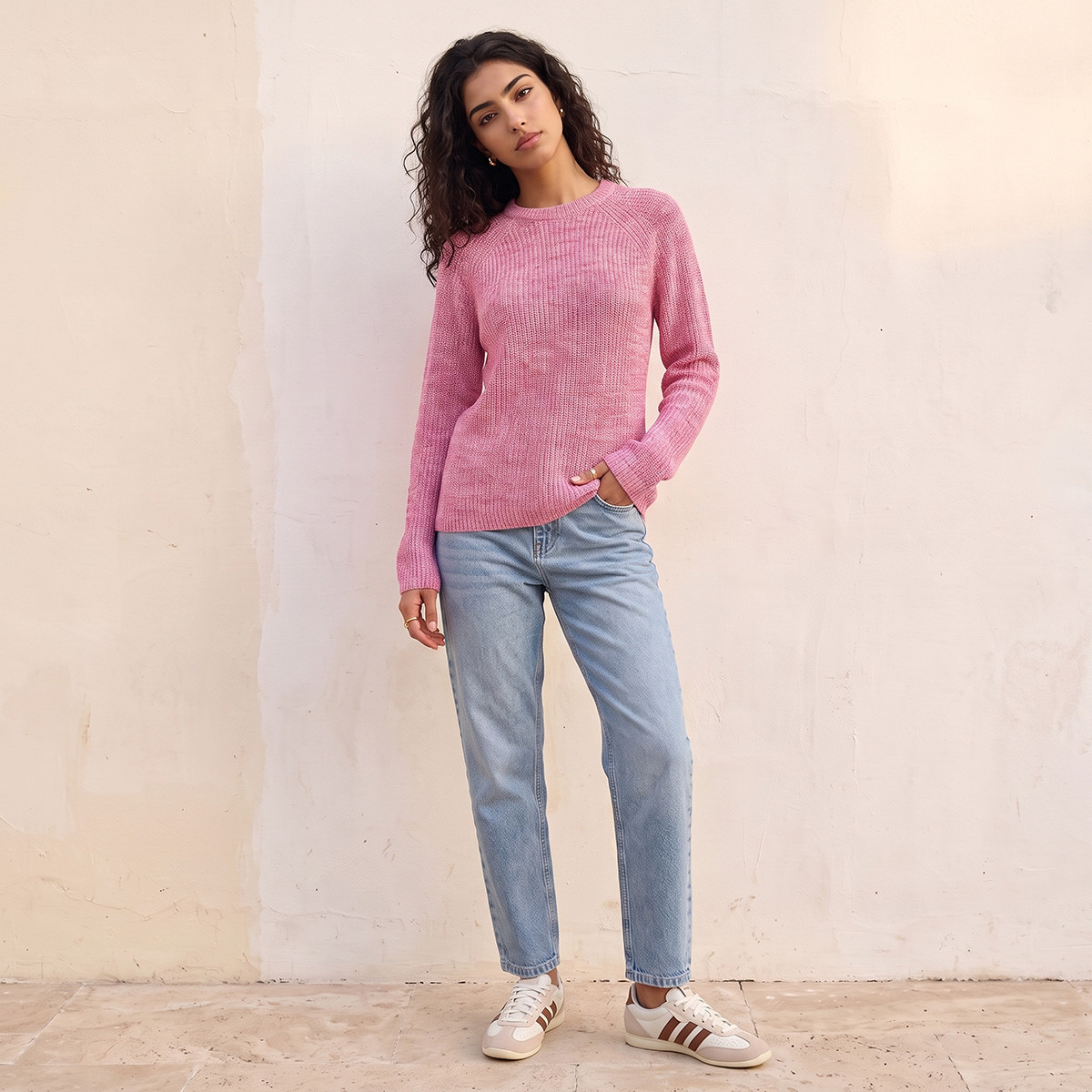 Splash Fav Crew Neck Textured Sweater-women-winterwear-cardigansandjumpers-jumpers-image-2