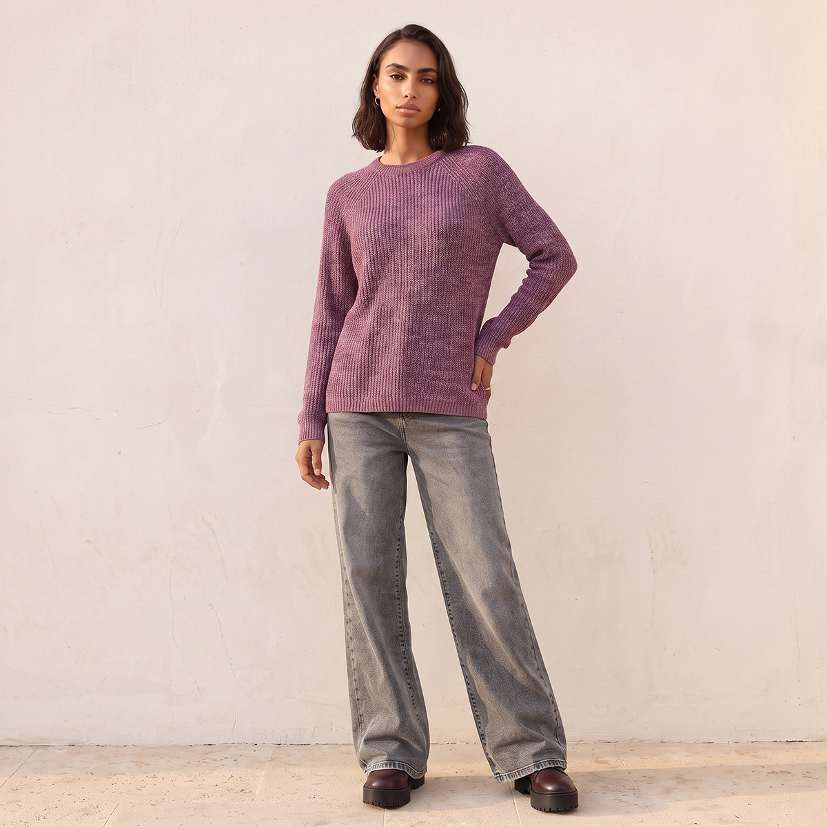 Splash Fav Crew Neck Textured Sweater-women-winterwear-cardigansandjumpers-jumpers-image-2