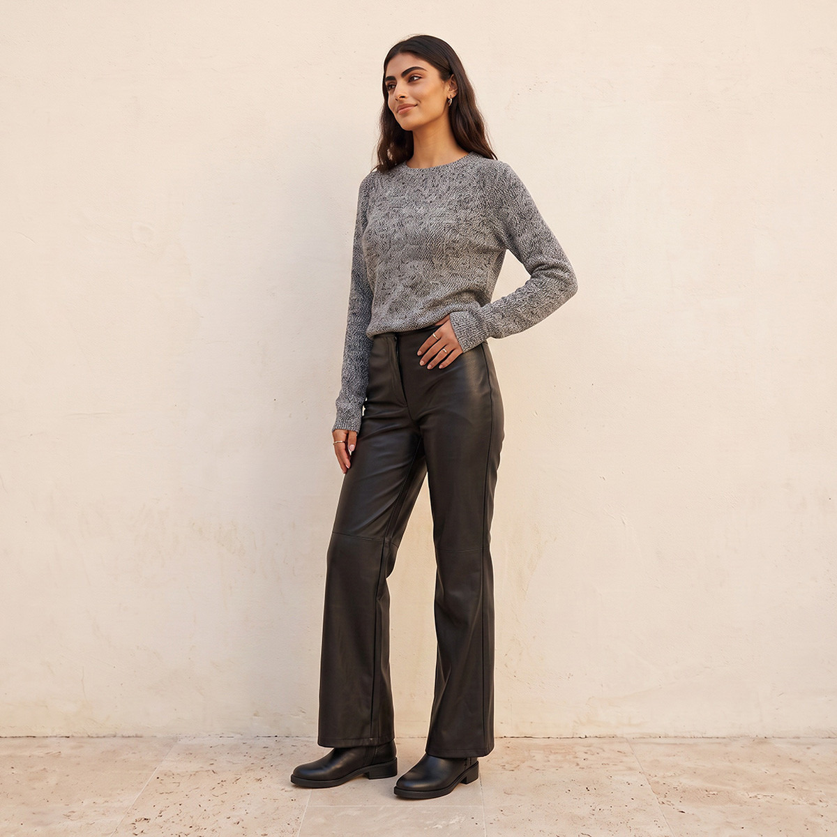 Splash Fav Crew Neck Textured Sweater-women-winterwear-cardigansandjumpers-jumpers-image-4