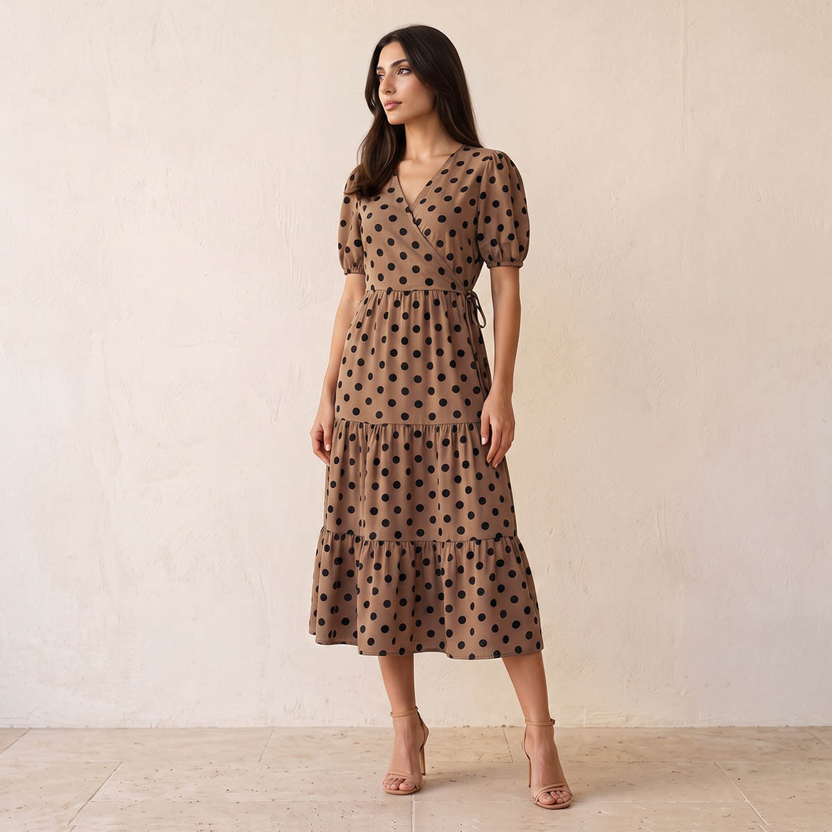 فستان ميدي منقط بتصميم طبقات من سبلاش فاف-women-clothing-dresses-image-1