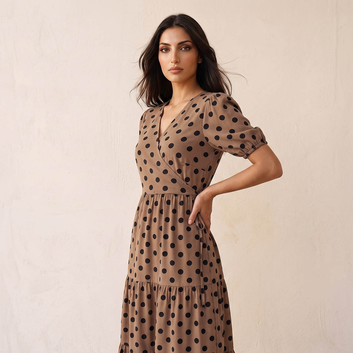 فستان ميدي منقط بتصميم طبقات من سبلاش فاف-women-clothing-dresses-image-5