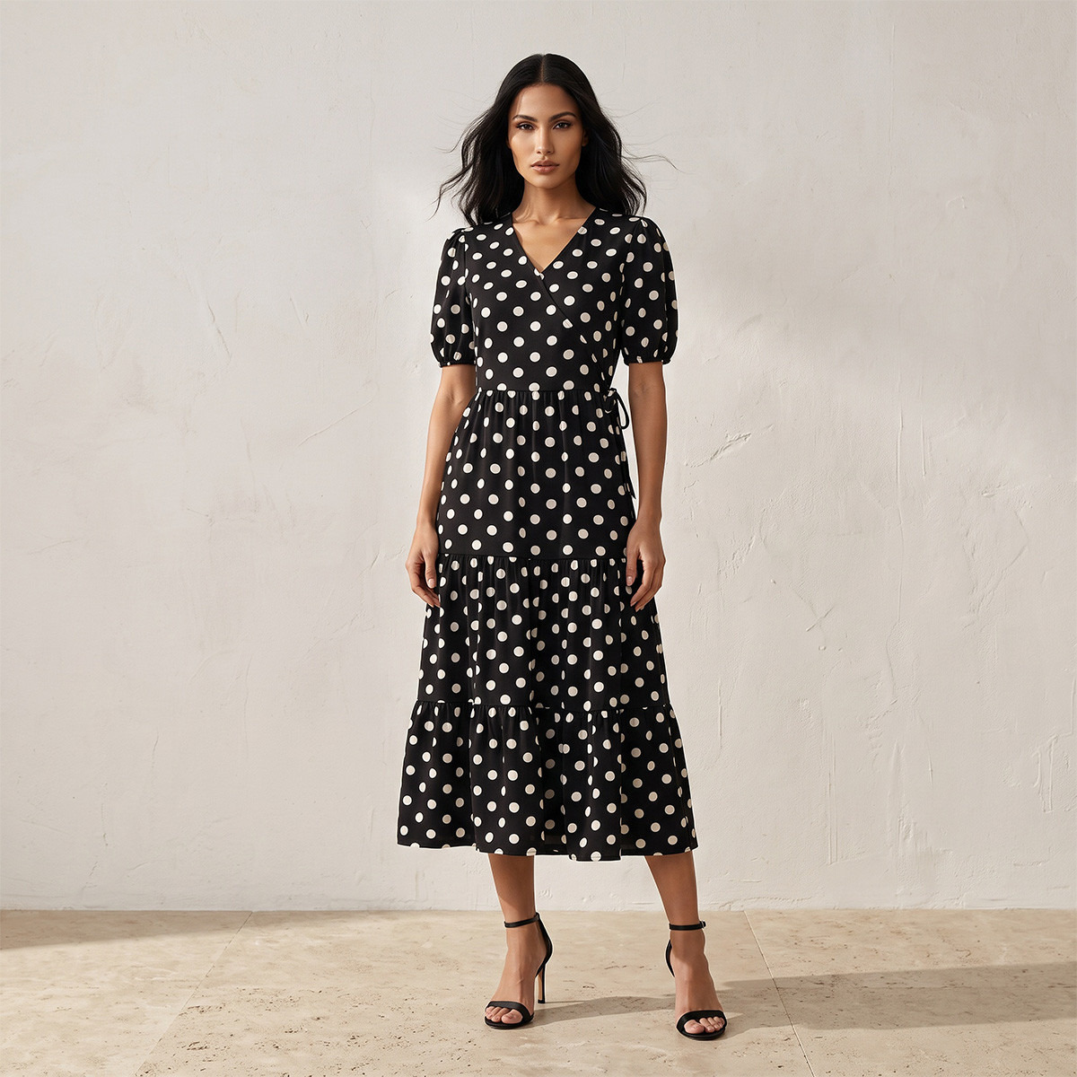فستان ميدي منقط بتصميم طبقات من سبلاش فاف-women-clothing-dresses-image-1